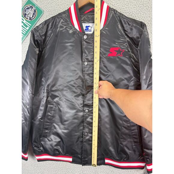 Starter Retro Satin Varsity Bomber Jacket Mens 2XL Black Red $225 NWT XXL NEW - Picture 2 of 10
